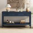 thumbnail image 2 of 3 - Drawer 1 - Shelf Console Table in Navy Blue American Style for Living Areas Sturdy MDF Pine Construction Easy Assembly, 2 of 6