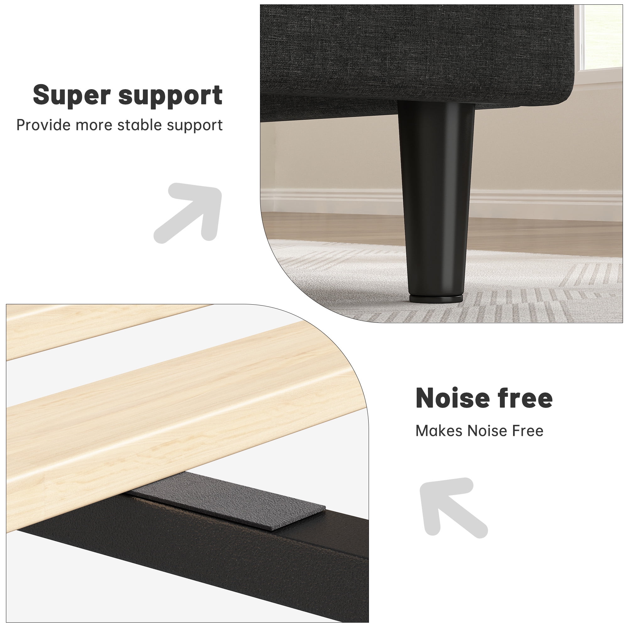 EnHomee King Size Bed Frame with Headboard Upholstered Bed Frame King with Storage King Size Bed Frame with Charge Station Gray, No Box Spring Needed, Noise Free