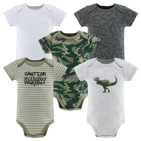 UPC: 0841297170478 | The Peanutshell Baby Boy Short Sleeve Bodysuits 5 Pack Camo Dinosaur