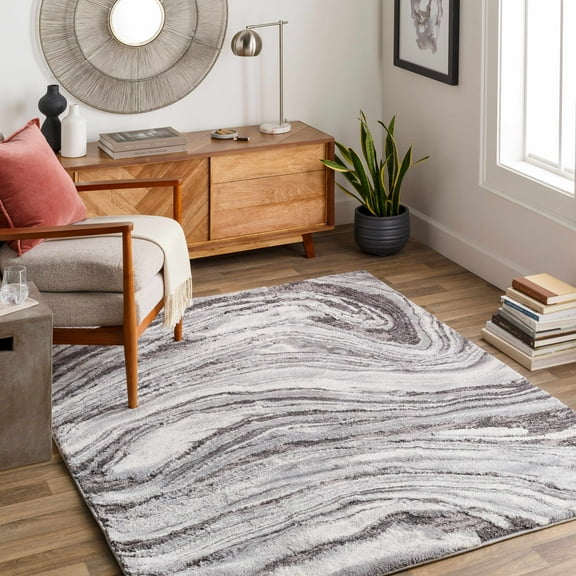 Hauteloom Walloon Living Room, Bedroom Area Rug - High Pile - Gray, Ivory - 7'10" x 10'3"