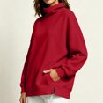 thumbnail image 5 of Tusihei Women Mock Neck Long Sleeve Oversized Sweatshirts Side Slit Pullover Tops Fall Winter Casual Loose Sweater Shirts, Wine M, 5 of 7