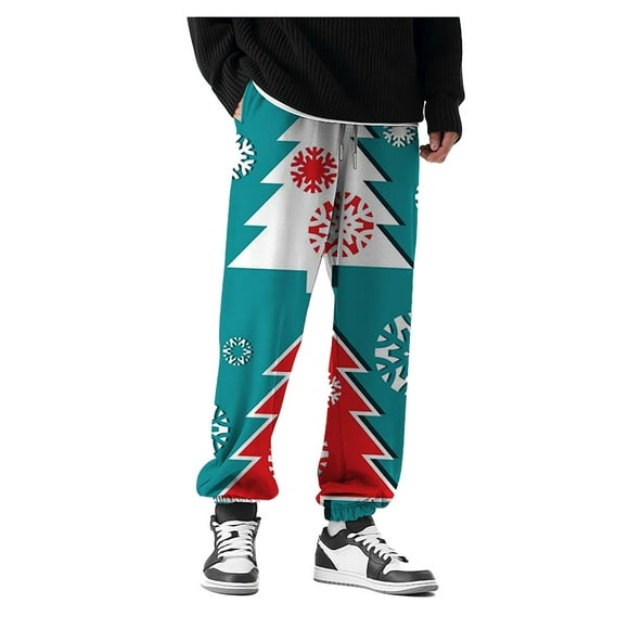 JHLZHS White Cargo Pants Men's Loose Mid Waist Christmas Print Casual Sweatpants Men Baggy Cargo Pants Men Belt Loop Pants Chain for Men