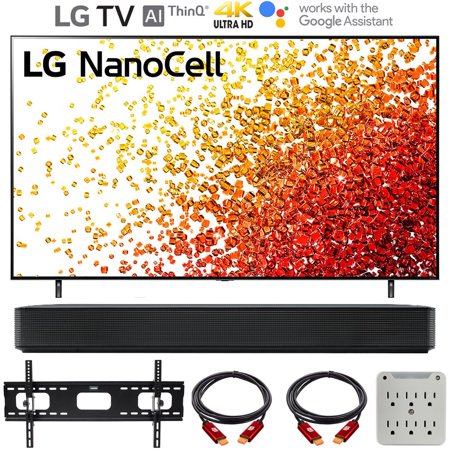 LG 55NANO90UPA 55 Inch HDR 4K UHD Smart NanoCell LED TV Bundle with LG SK1 2.0-Channel Compact Sound Bar, 37-70 inch TV Wall Mount Bracket Bundle and 6-Outlet Surge Adapter