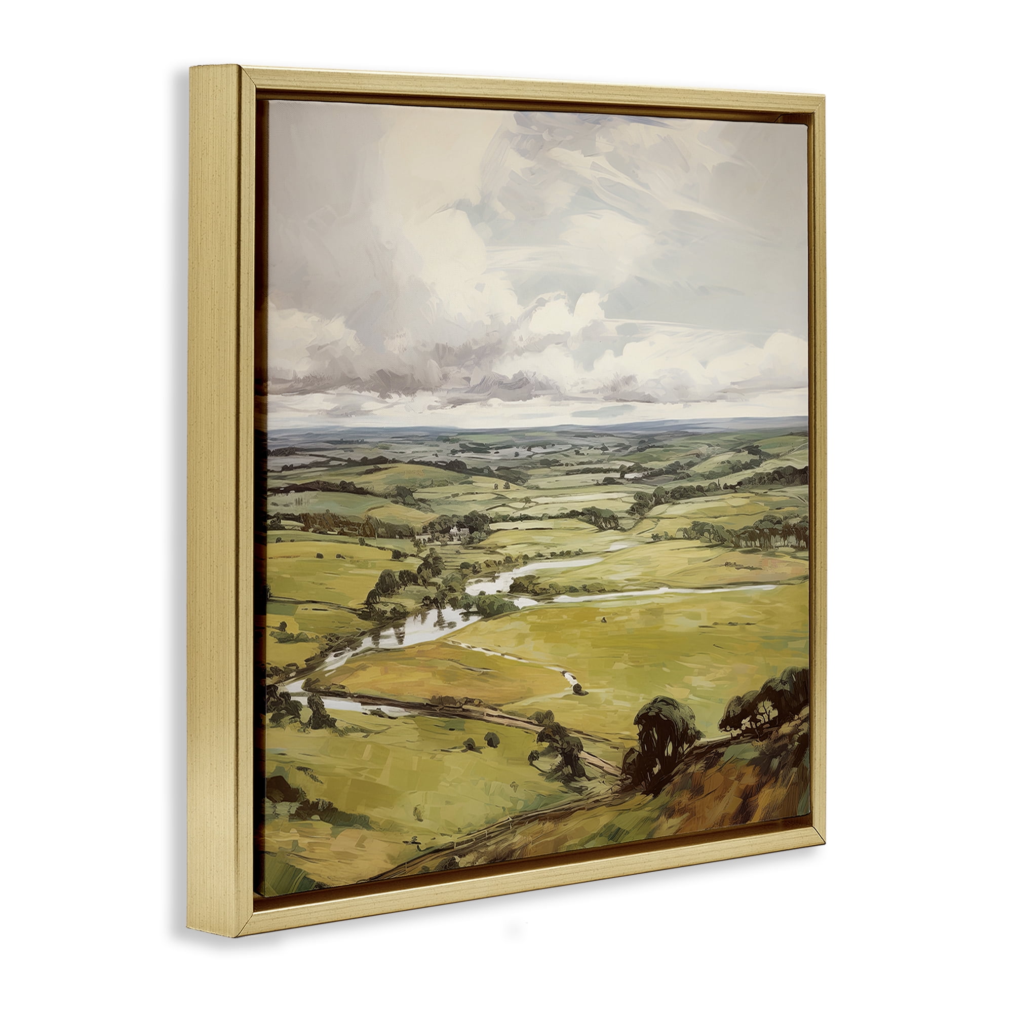 Stupell Industries Rural Tributaries Overlook Landscape & Nature Painting Gold Floater Framed Canvas Art Print Wall Art, 18 x 18