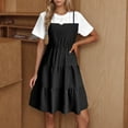 thumbnail image 2 of biudgviw Womens Summer Casual Dresses 2 in 1 Tiered Mini Dress Soft Crewneck Smocked A Line Sun Dress with Spaghetti Straps, 2 of 7