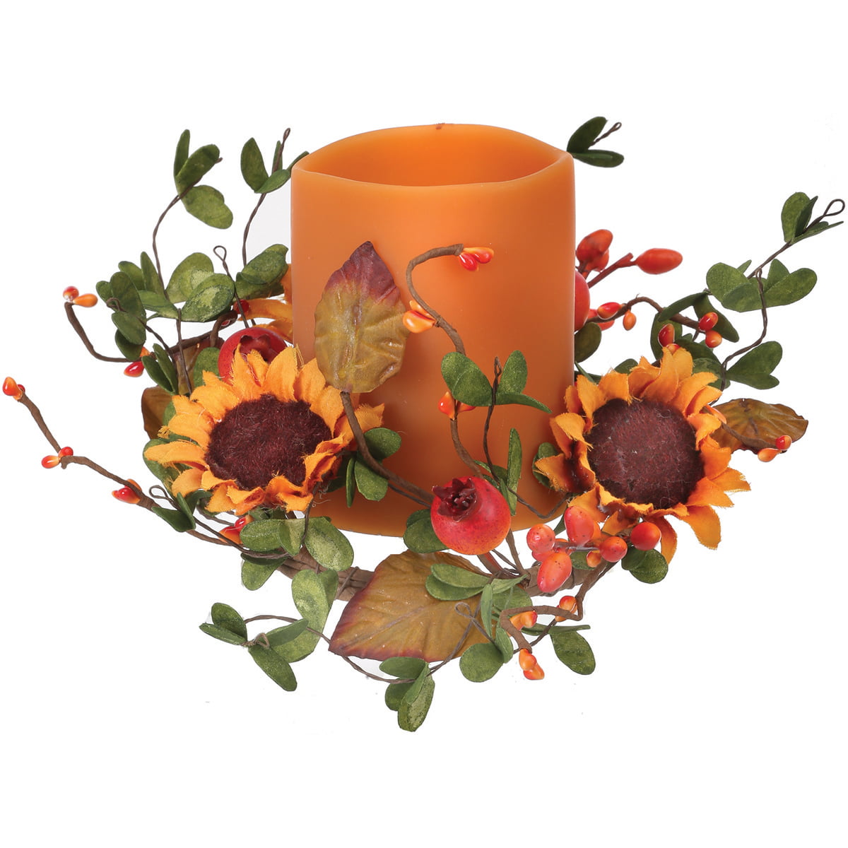 LED Pillar Candle With Sunflowers And Berries