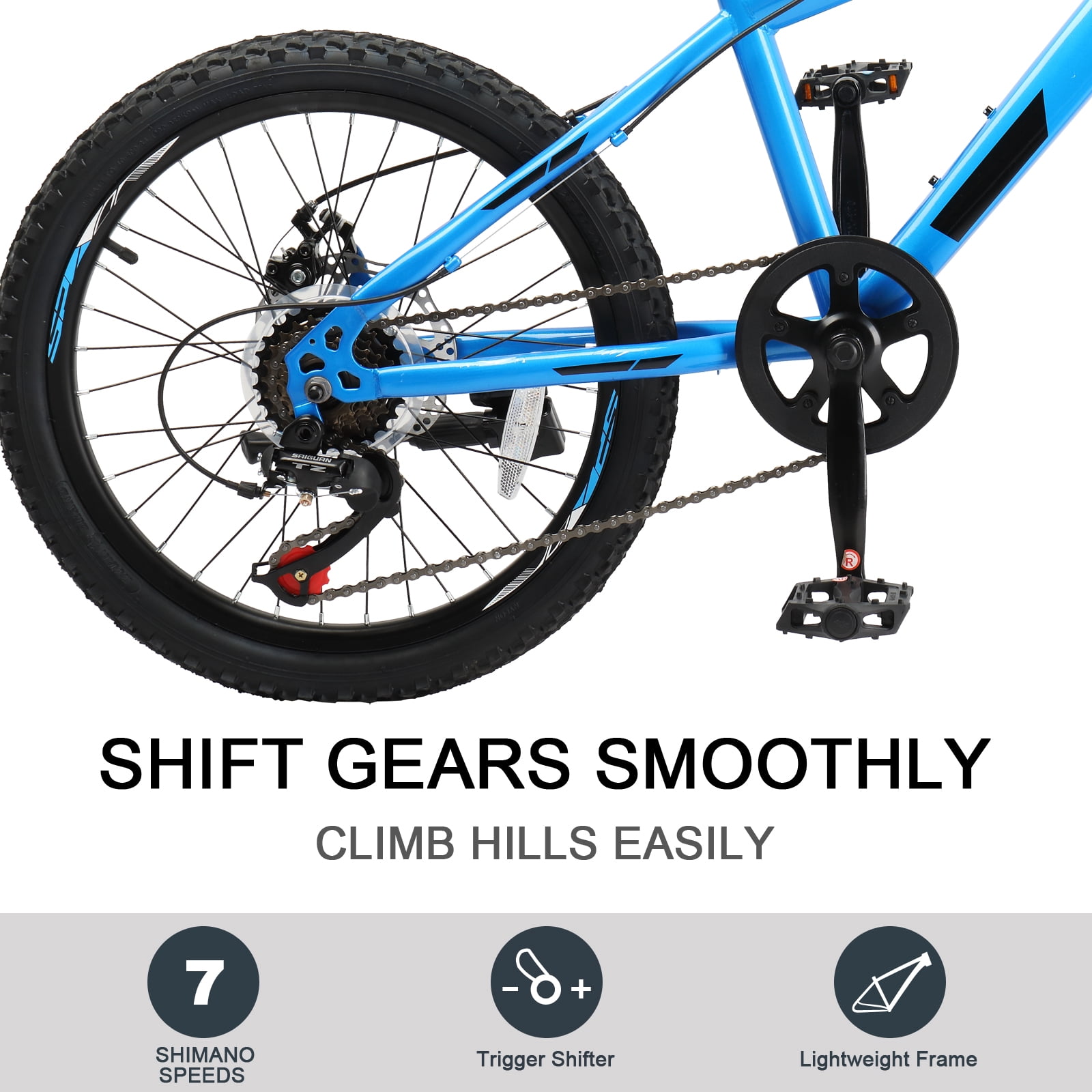 Ktaxon 20" Mountain Bike, 7 Speed Bike with Disc Brakes, Blue