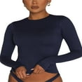 thumbnail image 3 of PENGXIANG Women‘s Y2K Slim Crop Tops Solid Color Long Sleeve  Neck T-Shirts Basic Tee Yoga Workout Tops, 3 of 6