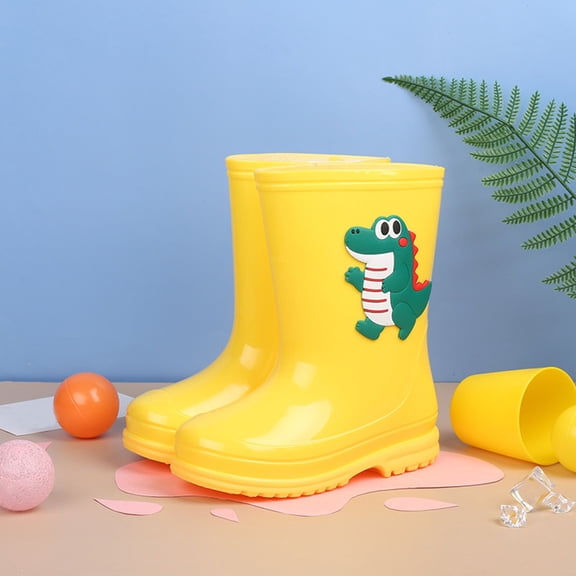 Hrsba Kids Rain Boots,On Dinosaur Print Waterproof Outdoor Short Rubber Boots for Ages 4-9