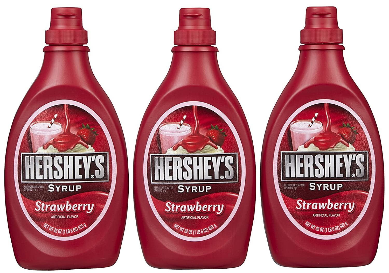 Hersheys Strawberry Syrup Bottle, 22 Oz, 3 Pk