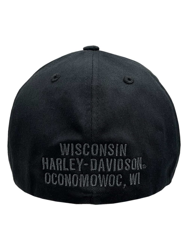 Harley-Davidson Mens Dark Custom Curved Bill Stretch Fit Baseball Cap, Black (L/XL), Harley Davidson