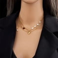 thumbnail image 4 of Zhuge Colgante de collar hecho a mano, collar de perlas de amor de doble capa de acero de titanio (oro), 4 of 5