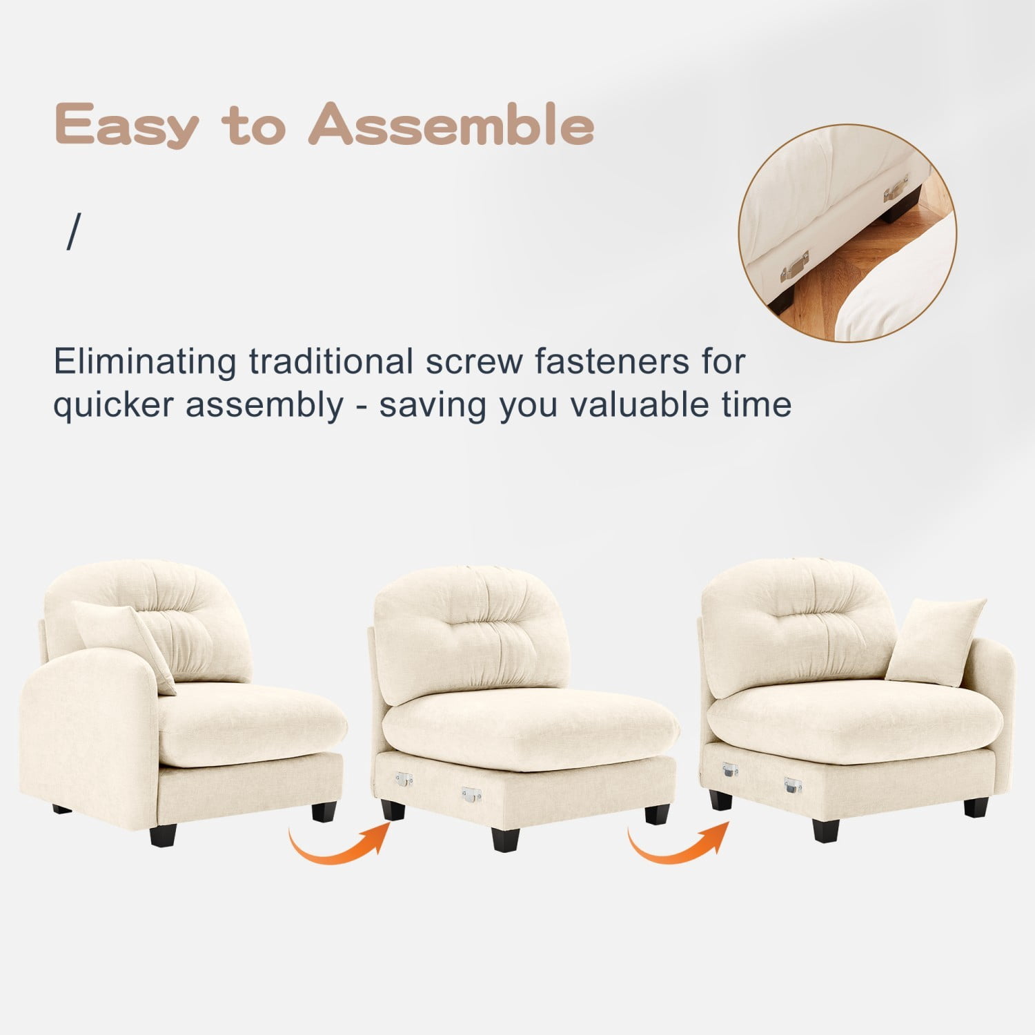 Modular Sectional Sofa Cloud Couch Loveseat Chenille Fabric Tufted Sofa Ergonomic 2-Seater Couch with Wooden Base for Living Room, Apartment, Beige