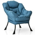 thumbnail image 2 of Topcobe Modern Polyester Fabric Lazy Chair with Steel Frame and Side Pocket, Single Sofa Lounge Chair for Living Room Bedroom Balcony, Simple Stylish Design, Navy, 2 of 11