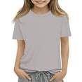 thumbnail image 2 of Xyxonk Girls Fall Short Sleeve Shirt Girls Tops Kids Crewneck T Shirts Size 10-12 Cute Basic Tween Girls Clothes Trendy Fall Outfits Size 10 Girls Clothes Light Gray 140, 2 of 7