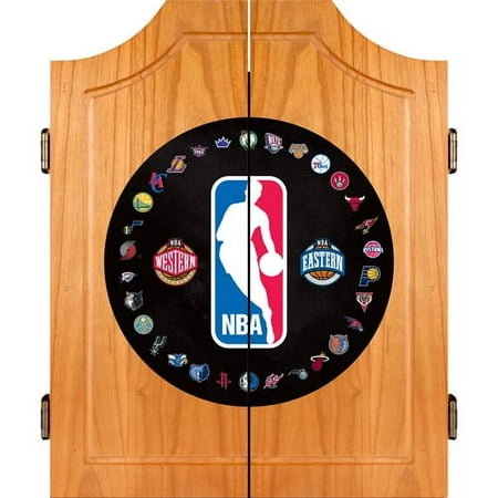 NBA Logo Dart Cabinet Set with Darts and Board - Black, Blue, Red