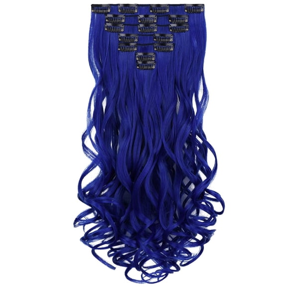 JOFMWIX Dark Blue Hair Extensions Girl colorful Clip In Extension 18" Wavy Synthetic Women Hair Piece Fluffy Not Tangled Full Head