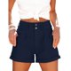 thumbnail image 1 of Pantalones cortos de verano para mujer, cintura alta, dobladillo enrollado, cierre de hebillas, pantalones cortos casuales con bolsillos laterales, azul marino XL, 1 of 2