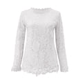 thumbnail image 3 of Fancifize Women's Dressy Lace Tops Casual Long Sleeve Crew Neck Elegant Blouse Hollow Out Lace Embroidered Shirts Slim Fit Fall Fashion Outfits, 3 of 5