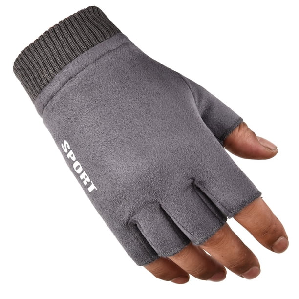 Guantes de invierno cálidos de gamuza Luokou para hombre y mujer, para ciclismo al aire libre, con pantalla táctil, dos dedos y medio dedo, de vellón grueso