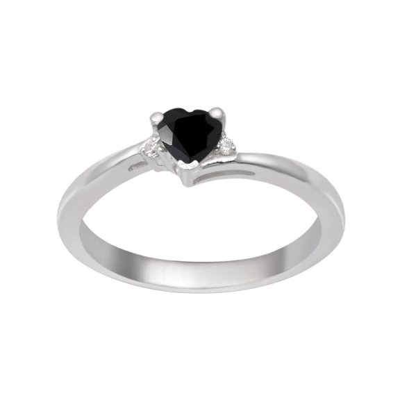 925 Sterling Silver Black Spinel 4MM Heart Shape Dainty Women Valentines Day Gifts Ring