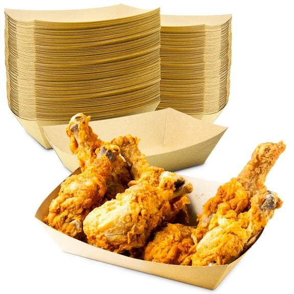 [500 Pack] 5 lb Heavy Duty Disposable Kraft Brown Paper Food Trays Grease Resistant Fast Food Paperboard Boat Basket for Parties Fairs Picnics Carnivals, Holds Tacos Nachos Fries Hot Corn Dogs