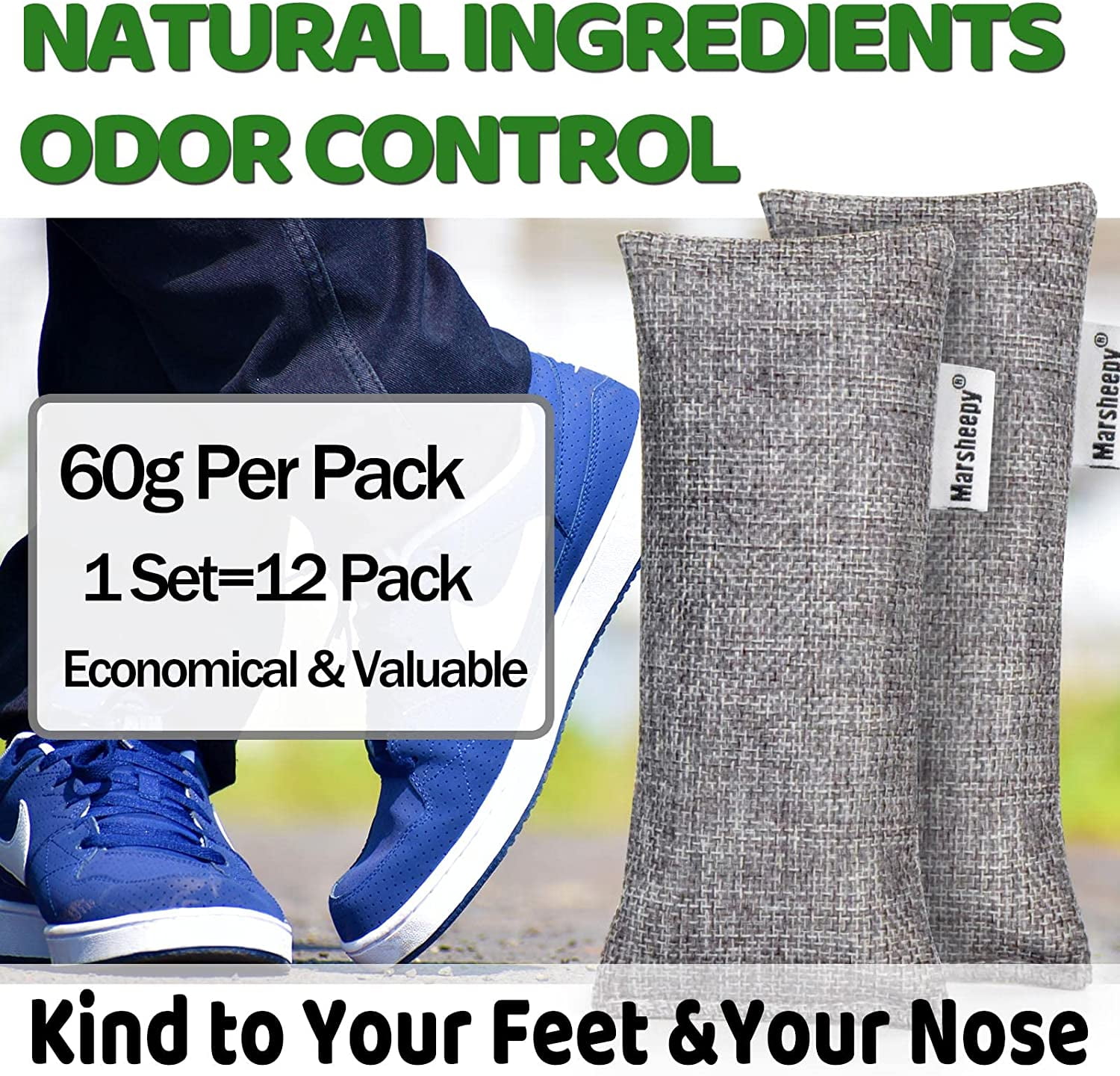 Marsheepy 12 Pack Charcoal Shoe Deodorizer Bags Bamboo Charcoal