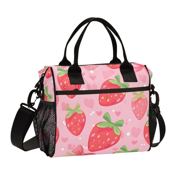 Ckdifva Cute Strawberry Cooler Bag Cooler Cooling Tote Lunch Bag Lunch Box Front Pocket with Shoulder Strap