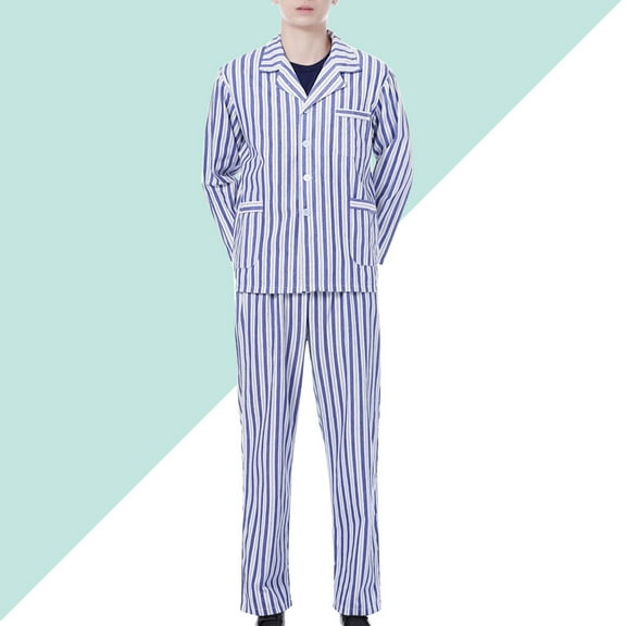 COSMOBETTY 1 Set Family Pajamas Cotton Long Sleeve Blue and White Stripe Comfortable Wear for Hospital Home