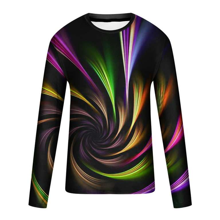 cllios Prime Deals 2024 Men's Graphic Tees Casual 3D Print Optical Illusion  Long Sleeve Shirts Stylish Pullover Top Funny Round Neck Big and Tall T