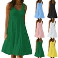 thumbnail image 1 of Meichang Robes d'Été pour Femmes Sans Manches à Encolure Dégagée, Robes Mini à Étages, Grande Taille, Coupe Ample, Évasées et Fluides, Robes de Plage Décontractées à Volants Plissés, 1 of 10