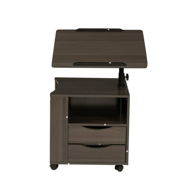 Tilt Overbed Table, Height Adjustable Overbed End Table Wooden