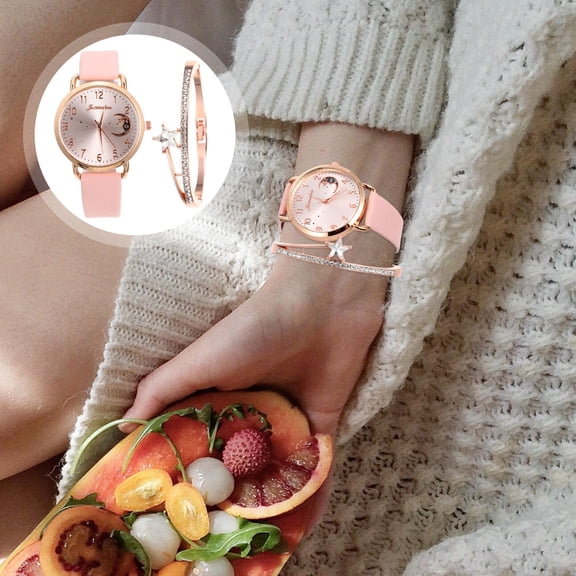 UPOUART 1 Set of Women's Mechanical Watches Moon Design Watch Bracelet for Women Casual Timekeeping