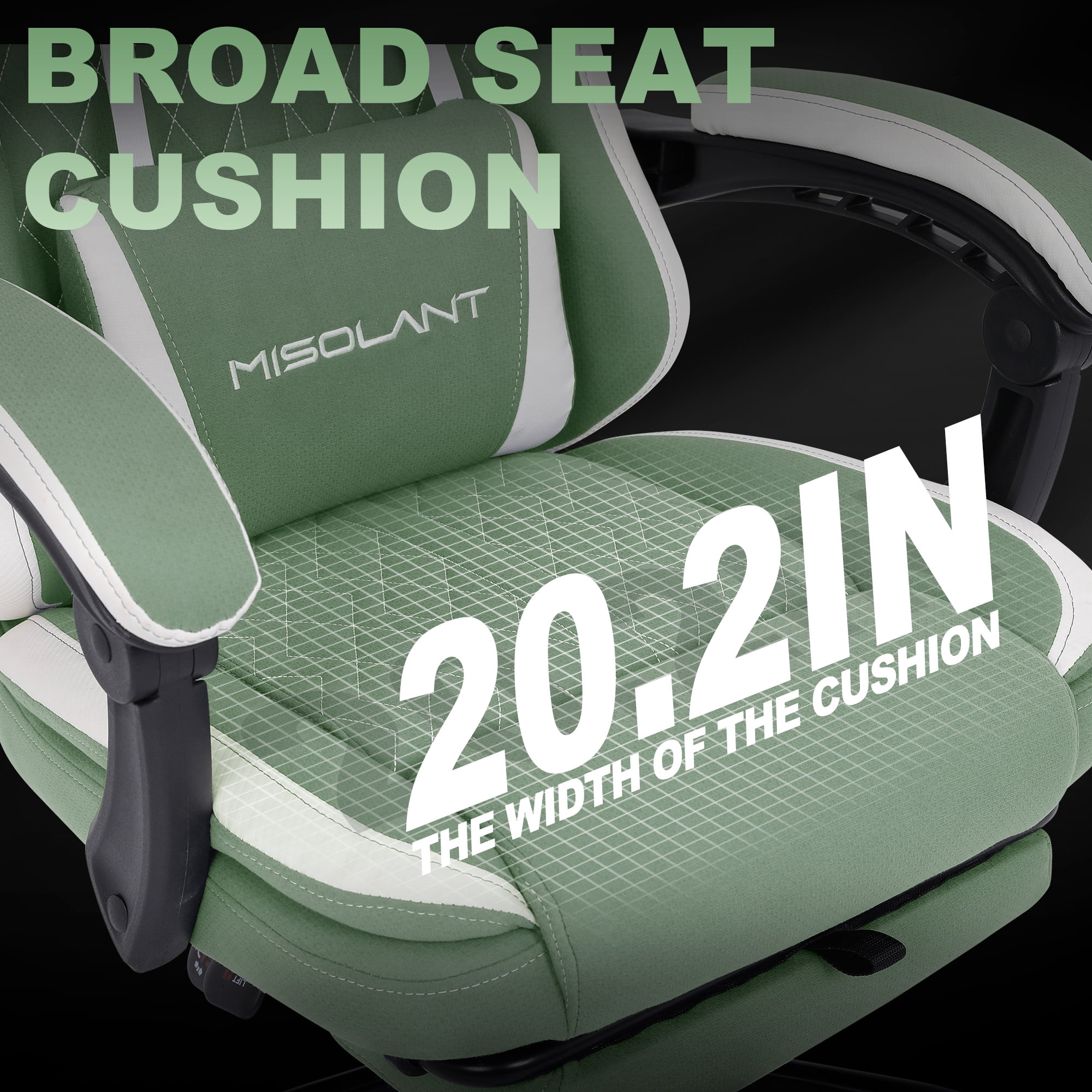 Misolant Gaming Chair, Fabric Gamer Chair with footrest for Adults, High Back Ergonomic Computer Game Chair with Adjustable Headrest and Massage Lumbar Support, 90-155° Recline Free，Green