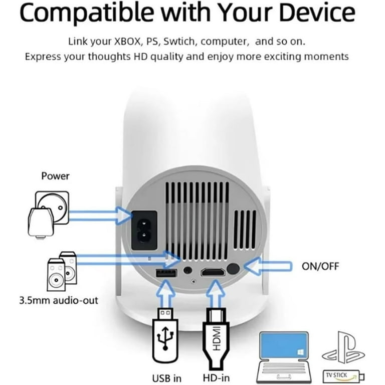 Mini Projector - 4k Mini Spotlight Projector, Console Projector with Retro Games, Over 36,000 Built-in Games with WiFi and Bluetooth, Ideal for Movies, Gaming