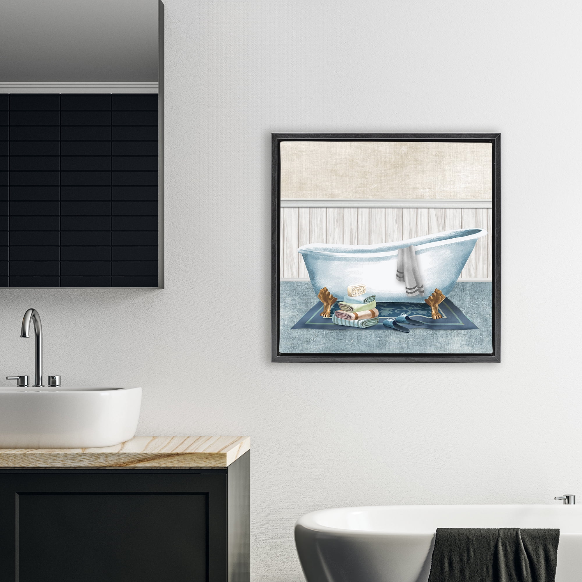 Stupell Industries Cozy Clawfoot Bathtub Spa Black Framed Floater Canvas Wall Art, design by Conrad Knutsen