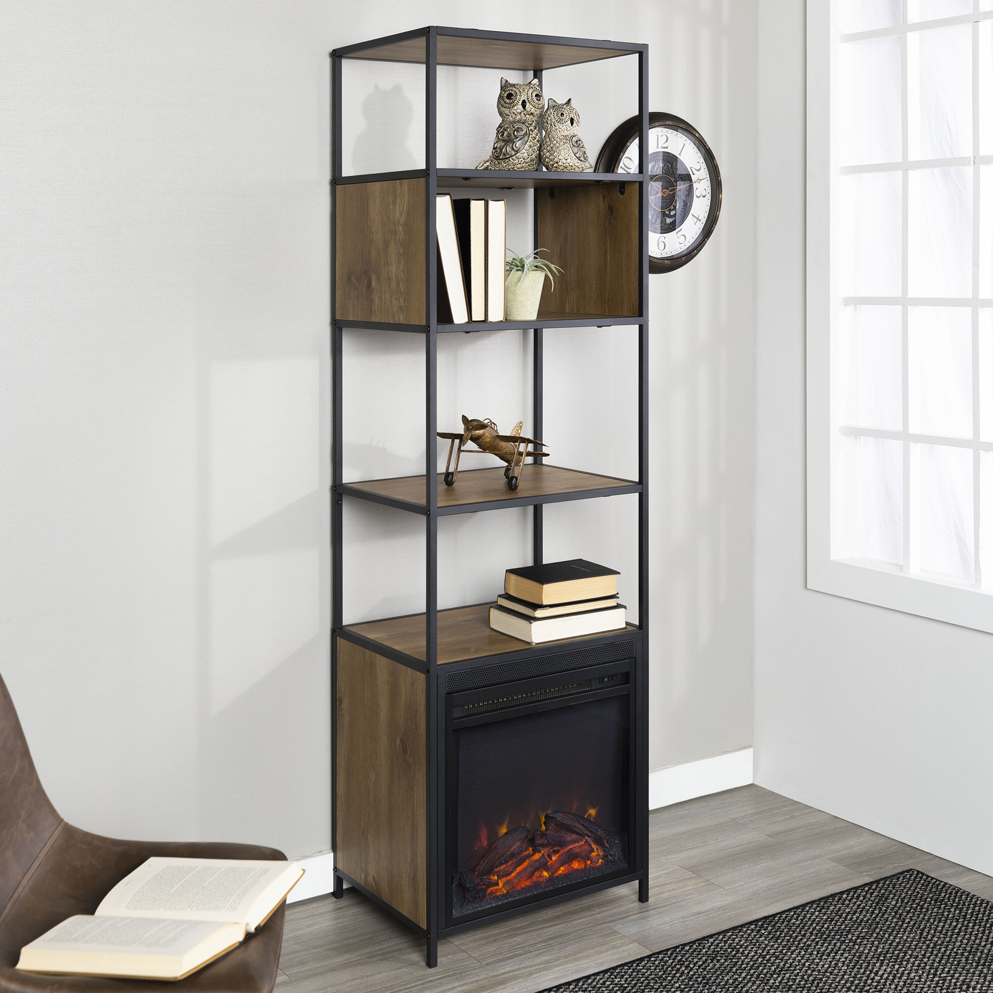 Mainstays Atmore 4-Shelf Media Tower with Fireplace - image 3 of 16