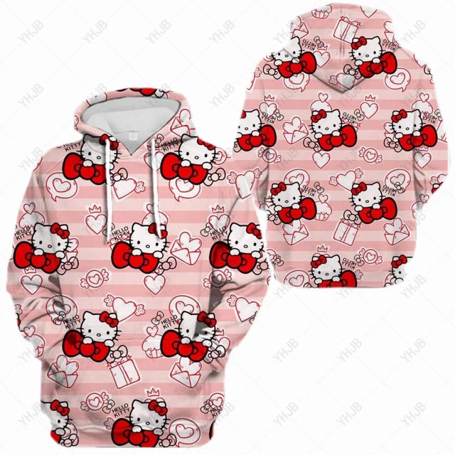 Nouveau Sweat à Capuche HELLO KITTY d'Automne pour Femmes, Simple Col Rond, Chandail en Molleton Tout Compris 2023, Manches Longues, Étudiants, Décontracté, Ample, Automne, Ourlet