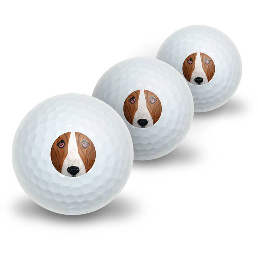 Basset Hound Face Dog Pet Novelty Golf Balls, 3pk