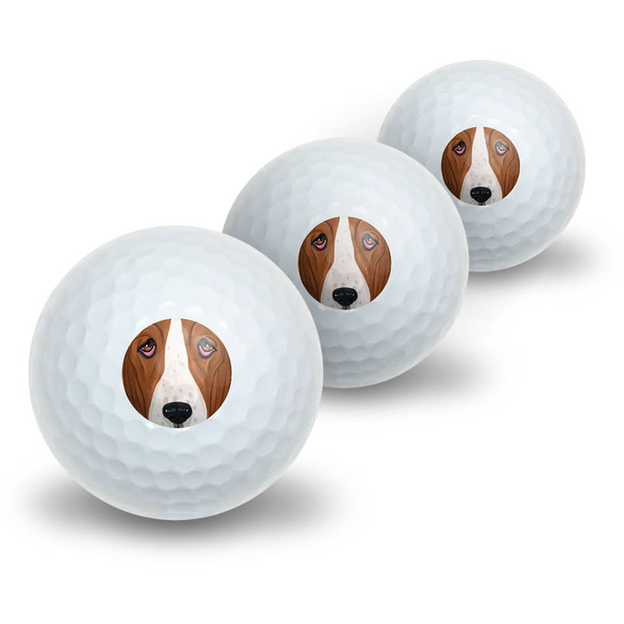 Basset Hound Face Dog Pet Novelty Golf Balls, 3pk