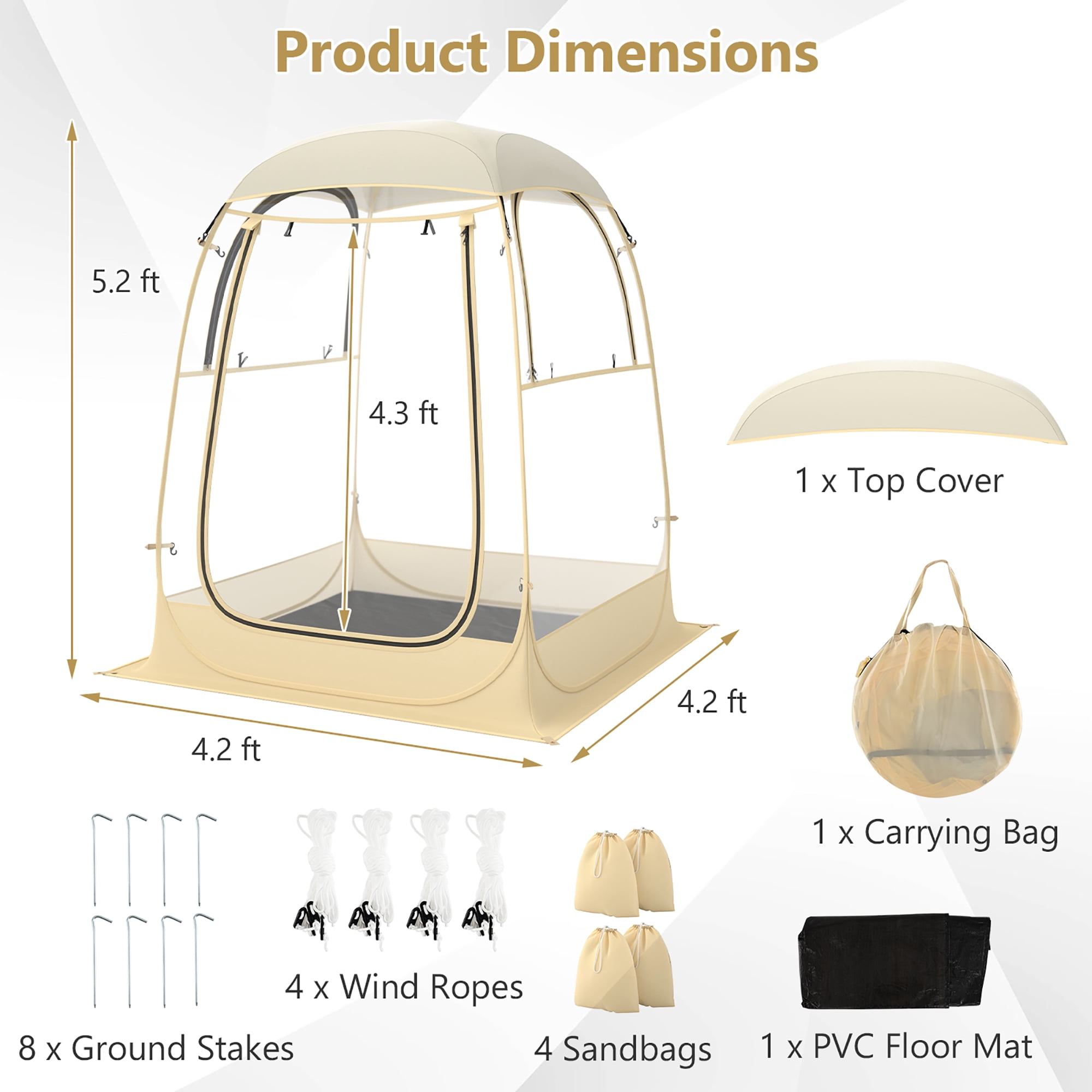 Gymax 4.2 x 4.2 FT Instant Pop up Tent Weatherproof Shelter Sports Tent for 1-2 People