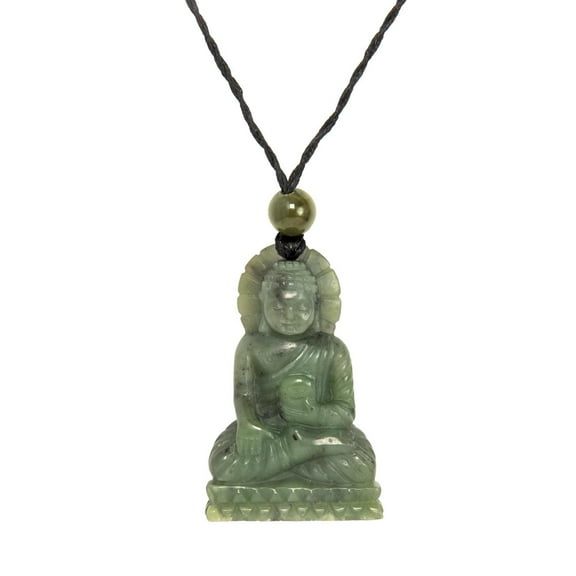 81stgeneration Women's Men's Carved Nephrite Jade Greenstone Sculpture Sitting Buddha Pendant Necklace