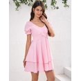 thumbnail image 3 of Yesfashion Women's Summer Lantern Sleeve A-Line Mini Dresses Double-Layer Sleeves V-Neck Dress, 3 of 7