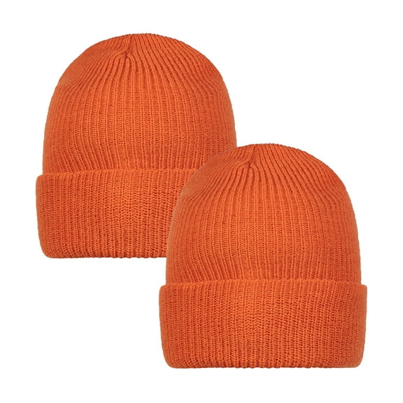 Warm Winter Watch Cap, 100% Wool Beanie, Made to Military Specifications, Made in USA, 2 Pack, Orange