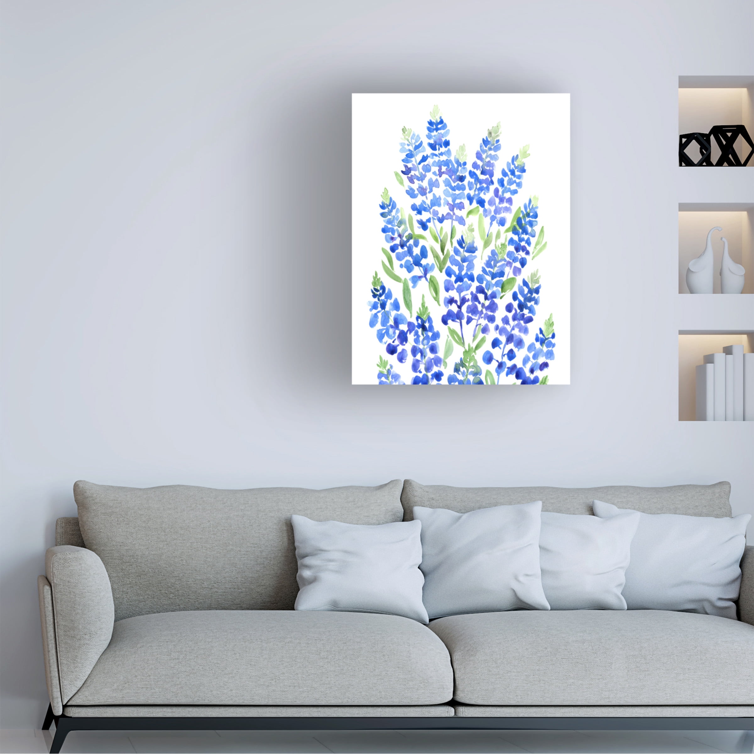 Canvas Wall Art - blursbyai 'Watercolor Texas Bluebonnet Bouquet' Wall Art for Living Room, Bedroom, or Office DÃ©cor by Trademark Fine Art - 14 x 19 Inches
