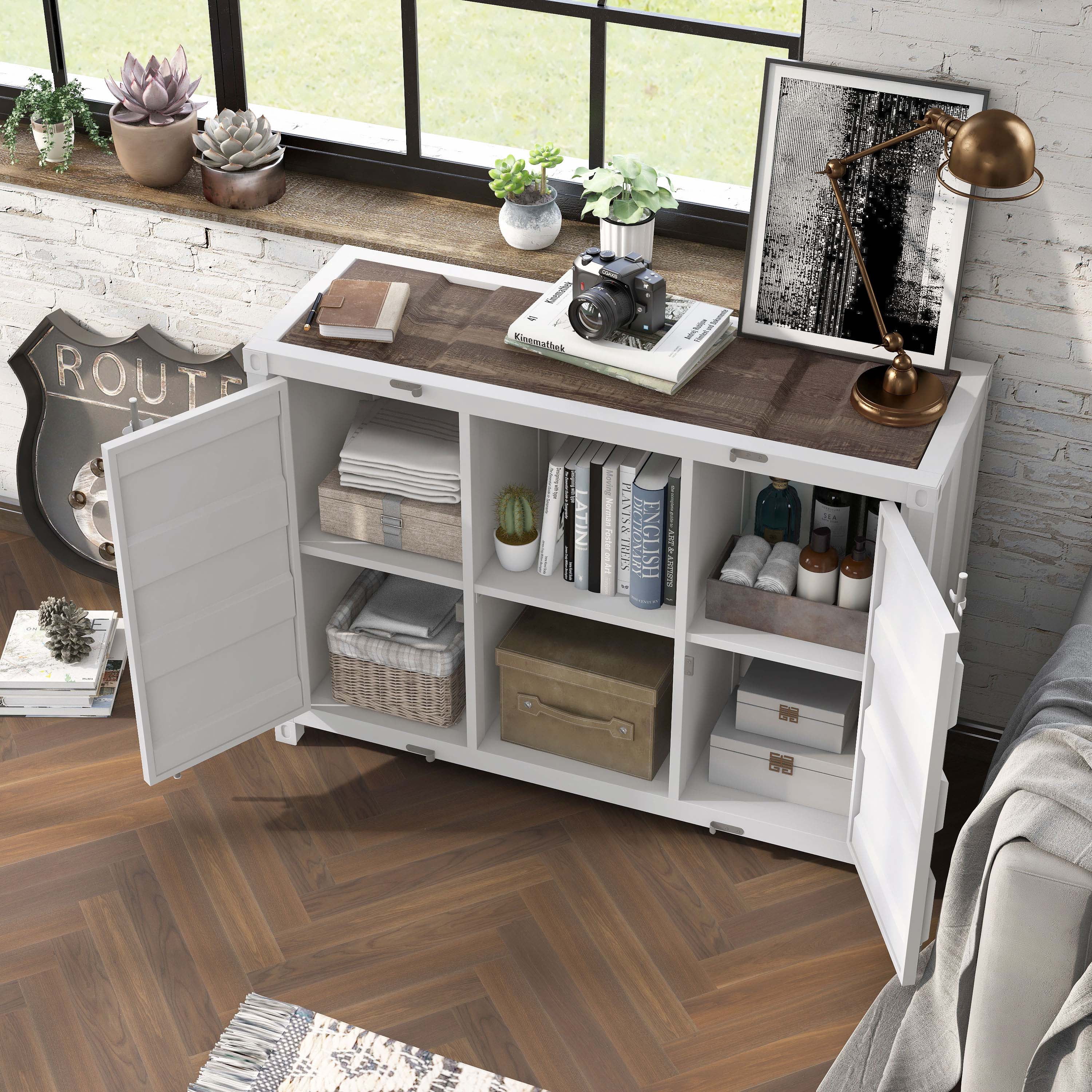 Furniture of America Button Metal 6-Shelf Console Table, Sand White