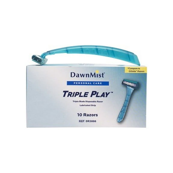 Dukal Dawn Mist Triple Play Facial Razor, Teal Handle with Clear Plastic Guard (10 in box))