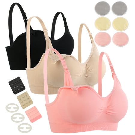 

Seitop 3 Pack Maternity Nursing Bra Seamless Breastfeeding Bras with Extra Washable Nursing Pad Sleep Bralette for Women M