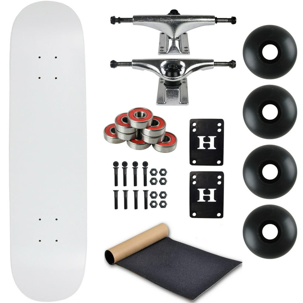 Blank Skateboard Complete 8.0" White with Silver Trucks and Black