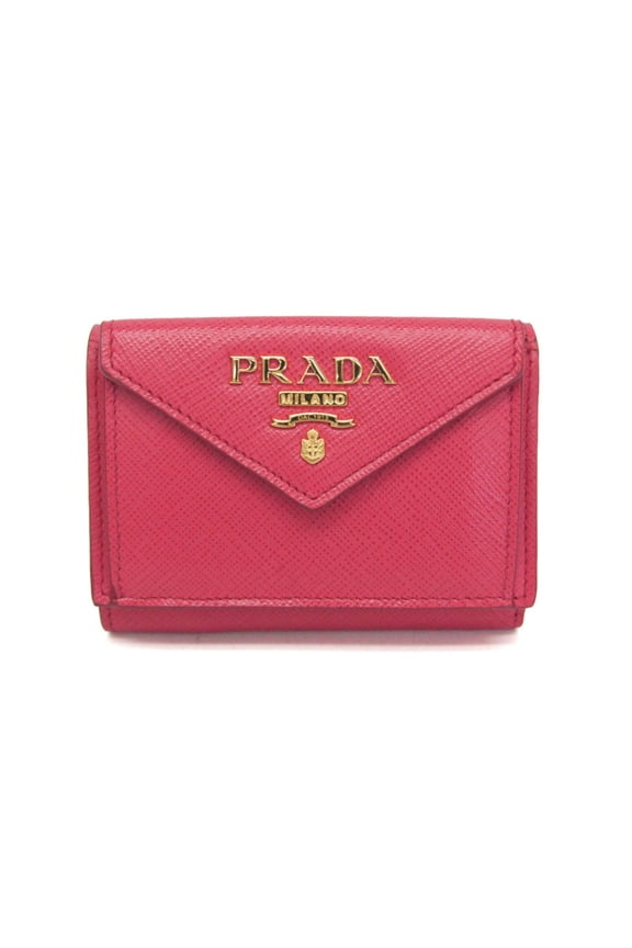 Pre-Owned Prada Saffiano SAFFIANO METAL 1MH021 Women's Leather Wallet (tri-fold) Pink